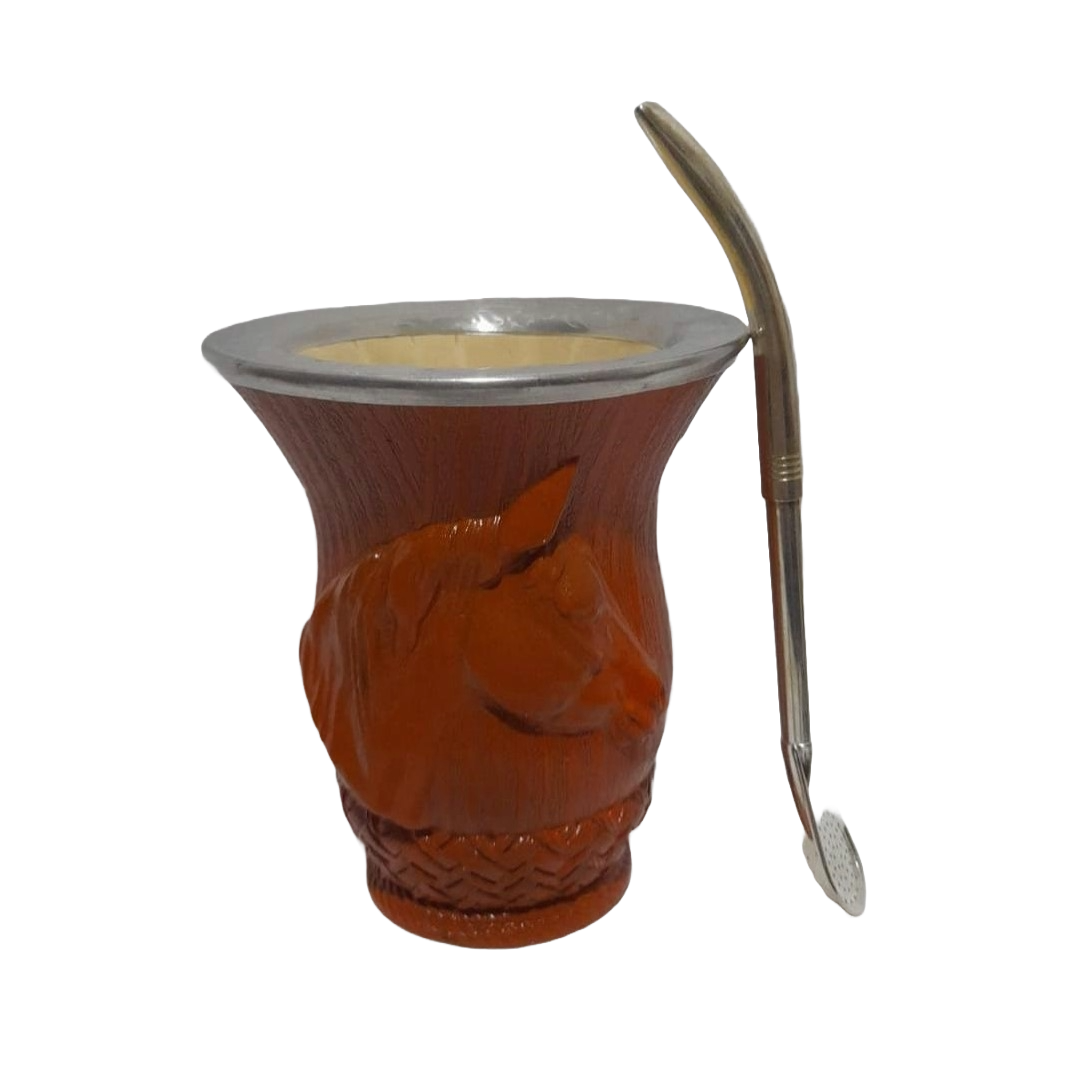 COMBO MATE CABALLO NARANJA CON BOMBILLA EDITADA